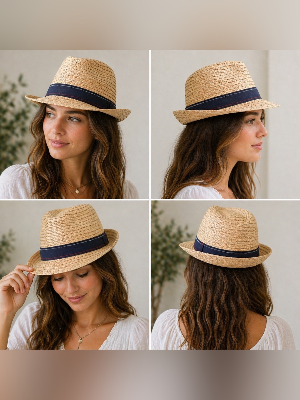 Tommy Hilfiger Natural Straw Hat with Navy Trim
